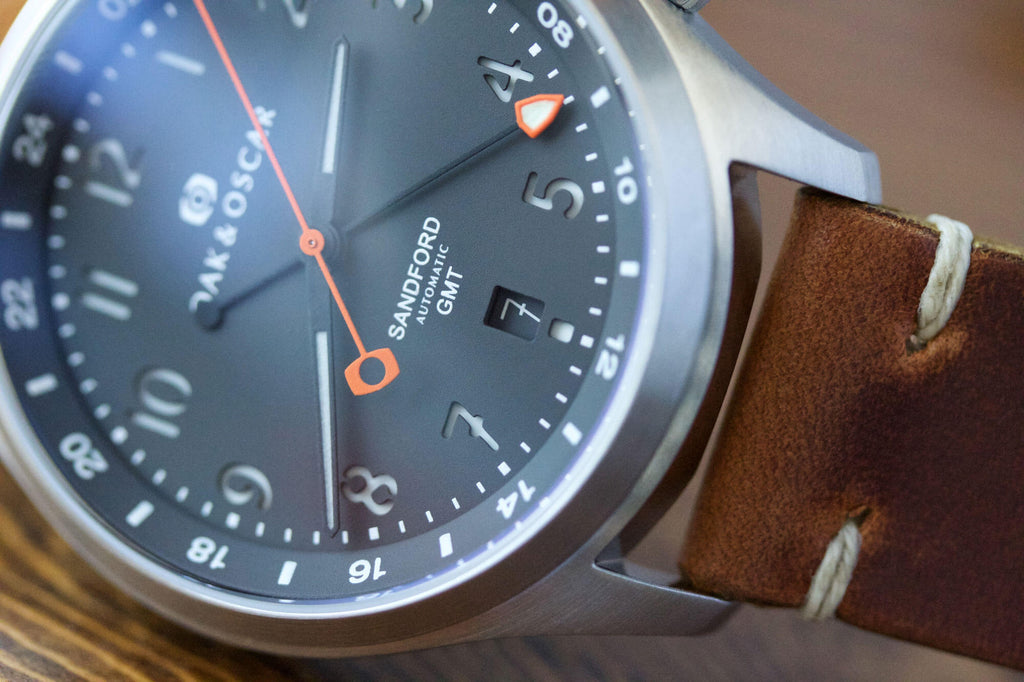 watch face of Oak & Oscar's Sandford watch in black